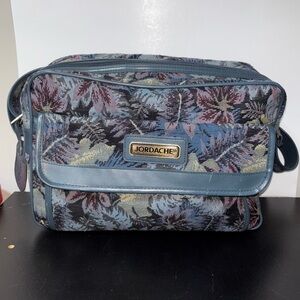 Vintage Jordache Blue Floral Overnight Bag Feet Pockets 15x10.5